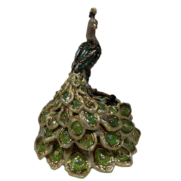 Trinket Box-Luxurious Enamel Peacock with Rhinestones, Like Jay Strongwater - Picture 3 of 9
